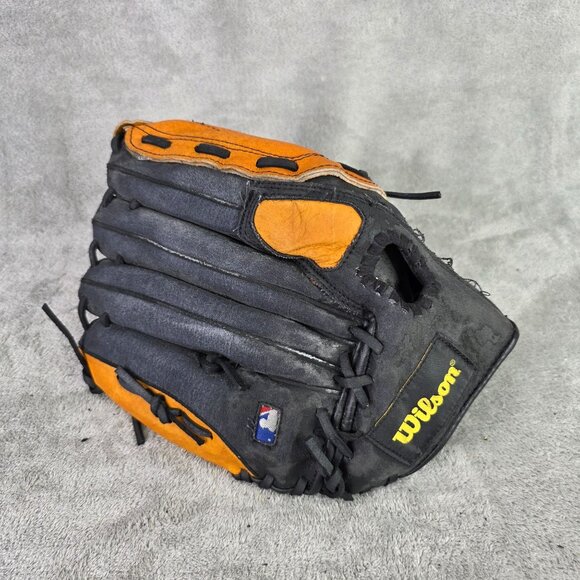 Wilson A350 MLB 12.5" Baseball Glove Genuine Leather Black & Orange Right-Hand T - Picture 2 of 7